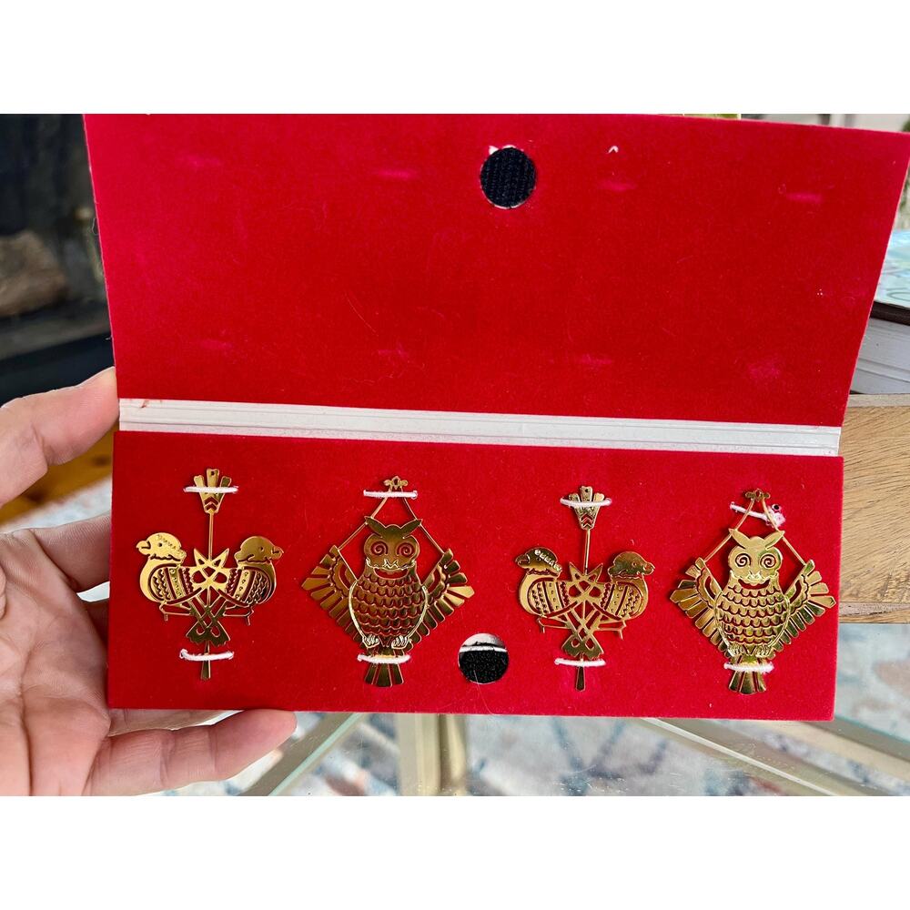 Metropolitan Museum of Art 1986 Brass Bird Ornaments Set of 4 Owl MMA Gold - Picture 2 of 9